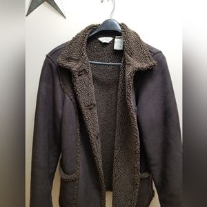 LL Bean ladies brown fall/ winter button up soft suede like faux fur  jacket